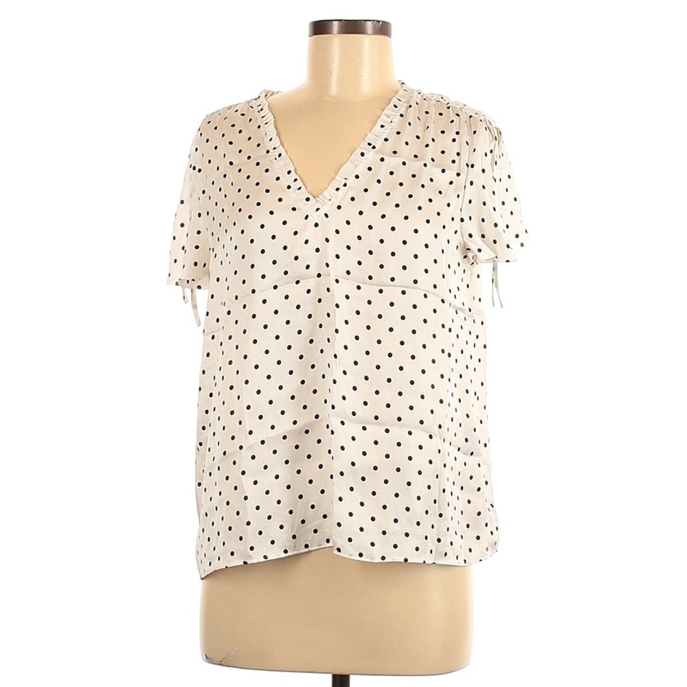 Banana Republic Short Sleeve Blouse White Polka Dot - Size M